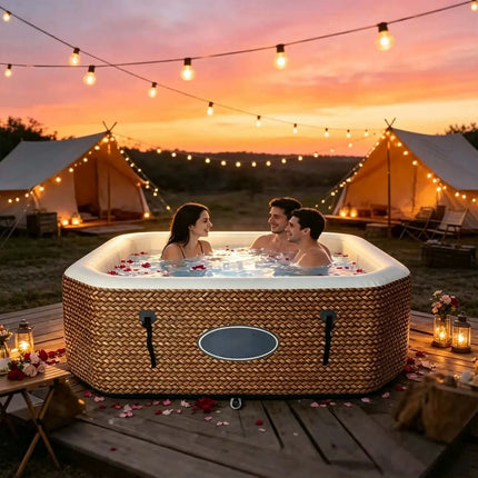Rattan Pattern Inflatable Hot Tub Spa Built-in Pump With Repair Kit 550L 4/6-Person