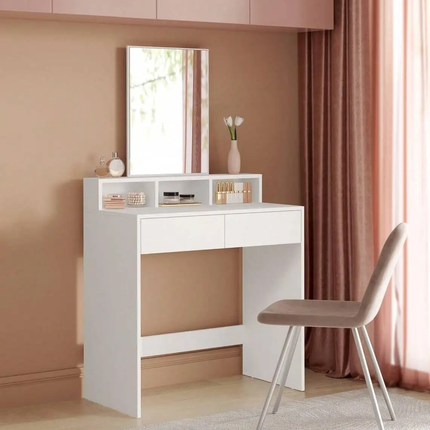 White Modern Standing Panel Assembled Lighted Mirror Wood Dressing Table 1 Piece Makeup Bedside Desk Dresser For Bedroom