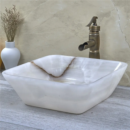 Bathroom Square Stone Basin Natural Jade Sink WashBasin White Onyx Marble Simple European Art Basins Small Apartment Luxury Sink