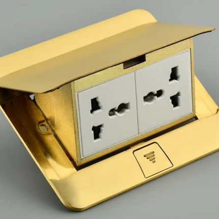 Luxury Gold Pop-Up Floor Socket Outlet – Concealed Universal Power Plug with Cover