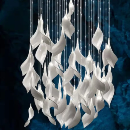 Nordic Luxury Creative Ceramic Leaf Chandelier Morning Glory Modern Restaurant Bedroom Lamp Villa Staircase Chandelier Lamp