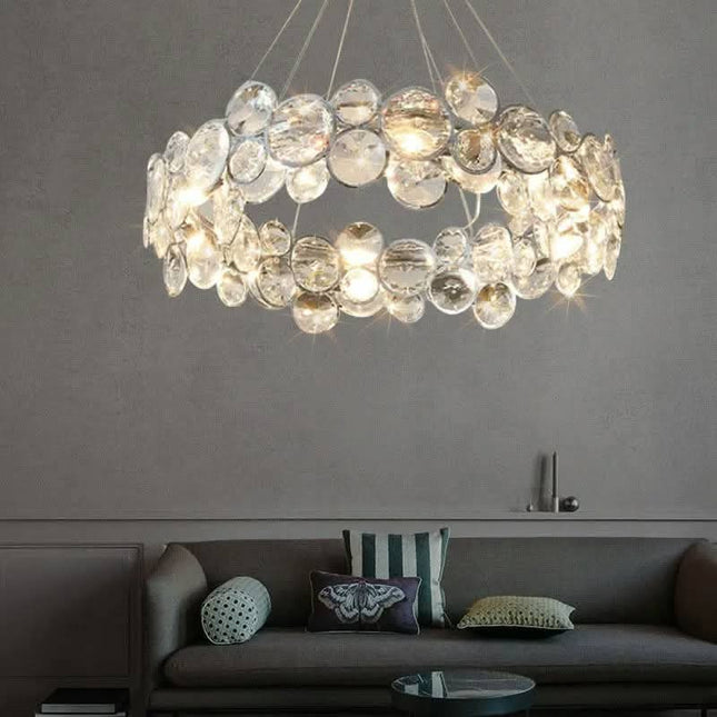 Gold LED K9 Crystal Ring Hanging Pendant Lamp Home Modern Round Chandelier E14 60cm Hanging Lamp for Dining Living Room