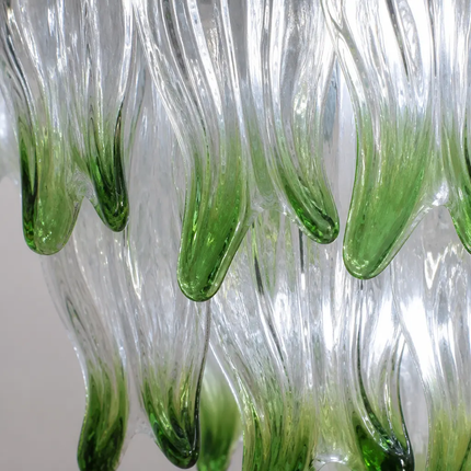 Luxury Green Art Glass Chandelier Tiered Leaf Design Pendant Light for Living Room Dining Room Hotel Decor Lamp