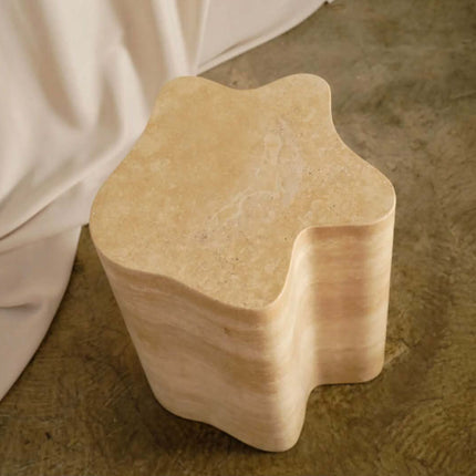 Natural Stone Living Room Furniture Outdoor Side Table Design Marble Fluted Beige Travertine Side Table