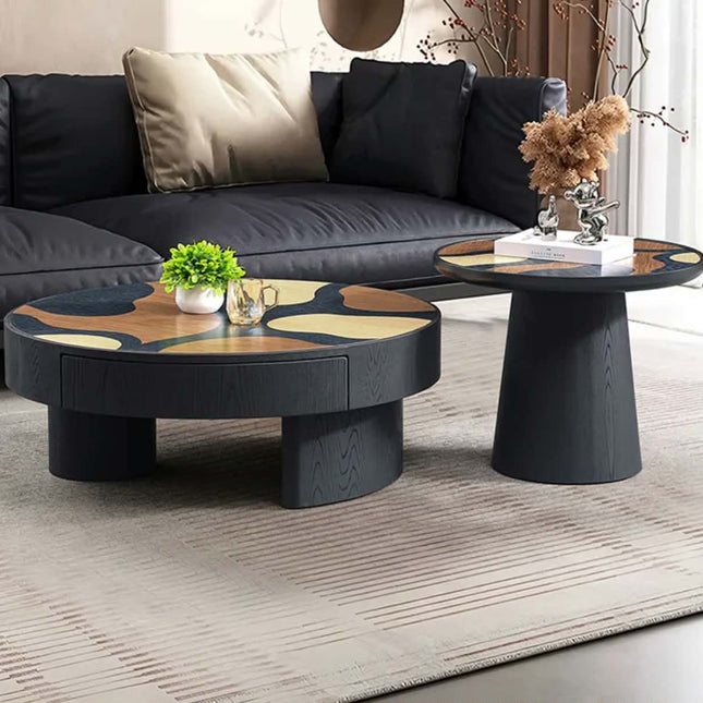 High End Designer Coffee Table Set Round Center Table Luxurious Living Room Wooden Coffee Table Set Modern Creative Coffee Table