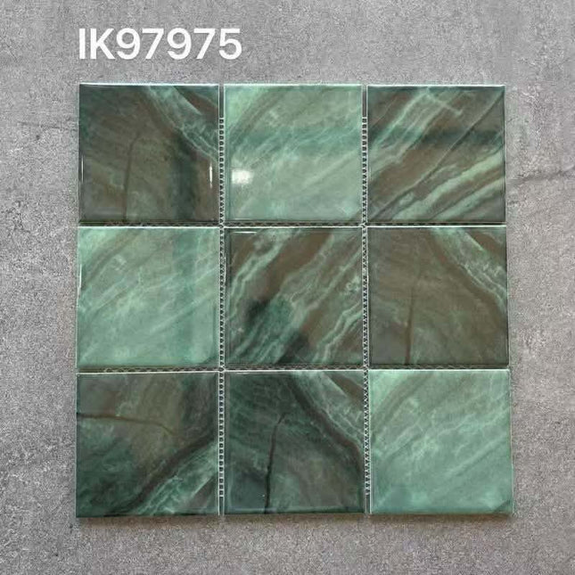 Mosaic Porcelain Sukabumi Pool Tiles Outdoor Indoor Bathroom Tiles 30x30cm Green Marble Design