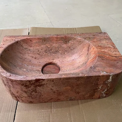 Custom Mini Size Wall-Mount Stone Bathroom Sink Red Travertine WashBasin Rectangle Natural Stone Wash Basin