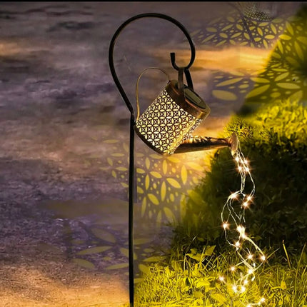 Solar LED Watering Can Lights Outdoor Waterproof Waterfall Lights Metal String Lights Garden Patio Lawn Pathway Decoration
