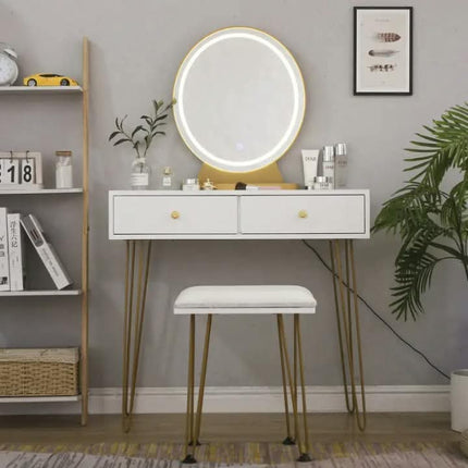 Modern High Quality White Teak Wood Dressing Table With LED Touch Illuminate Mirror Wall Mount For Bedroom Hotel Bathroom