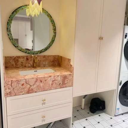 Custom Natural Calacatta Viola Marble Wall-Mounted Vanity – Pink Stone Integrated Sink for Luxury Bathrooms
