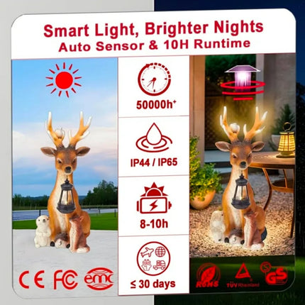 Forest Theme Family Deer LED Light Solar Garden Statues Resin Body Solar Garden Decoration For Garden Park