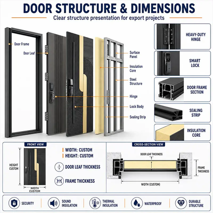 Custom Luxury External Modern Solid Stainless Steel Main Entrance Front Entry Anti-Theft Soundproof Doors