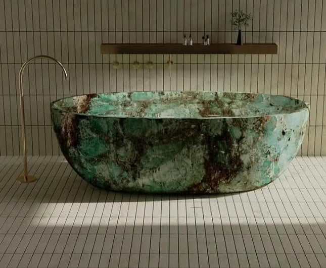 Luxury Brazil Amazon Green Marble Stone Engrave CNC Bathtub Furniture For Project Use