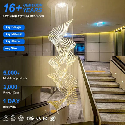 Modern Glass Tube Pendant Chandelier Luxury Living Room High Ceiling Large Light
