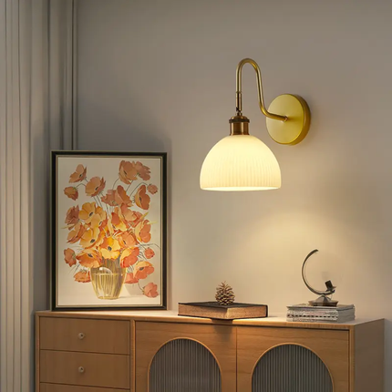 Scandinavian Creative Modern Iron Bedside Wall Lamp Bedroom Corridor Aisle Glass E27 Milky White Simple