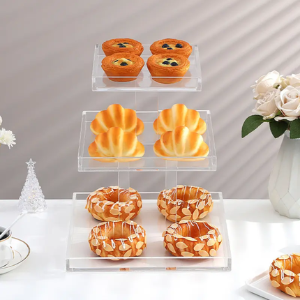 Three-Tier Acrylic Cake Display Stand-Elegant Square Tower For Weddings Birthday Parties Cupcakes Dessert Pastries