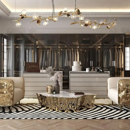 Italian light luxury tree root coffee table etched stainless steel living room furniture High-Low combination side table