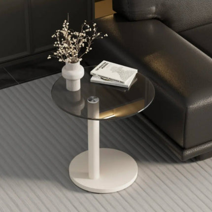 Simple Modern Style Round Small Side Table Small Apartment Tempered Glass Minimalist Side Table