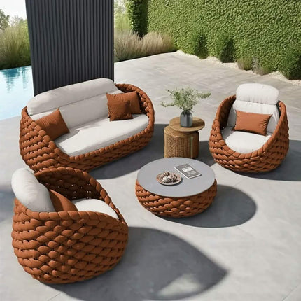 Nordic Style Rattan Furniture Sofa Set Modern Aluminum Frame Outdoor Garden Patio Couch Set Balcony Villa Resort Custom