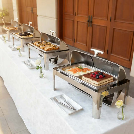 9L Rectangular Silver Stainless Steel Chafing Dish Set For Commercial Catering Banquet