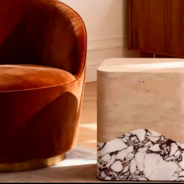GOLD KING Calacatta Viola Travertine Side Table Purple Beige Stone for Living Room Bedroom Custom Marble Limestone Design