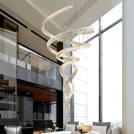 Contemporary Luxury Large Spiral Stainless Steel Crystal Chandelier Adjustable Height LED Project Installation Modern Villa