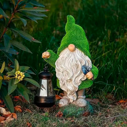 LED Outdoor Light With Lantern Waterproof Solar Resin Crafts Garden Yard Dwarf Statue