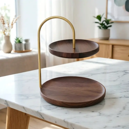 Nordic Style Solid Wood Double Layer Display Tray For Snacks Candy and Fruit On Coffee Table