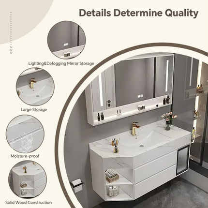 Modern single sink bathroom vanity 36-80IN solid wood grey smart mirror floating cabinet Eco-friendly water resistant features