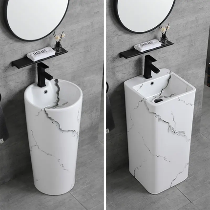 Nordic Ink White Modern Minimalist Floor-Standing Square Balcony Sink Hand-Painted One-Piece