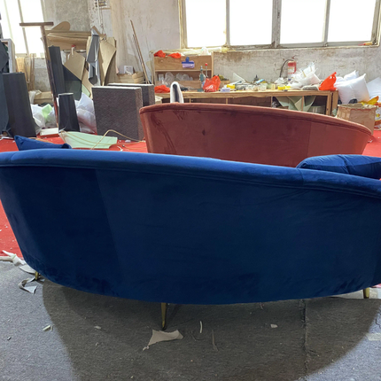 Royal Navy Blue Velvet Curved Sofa Premium Gold Legs Luxury Design for Living Room