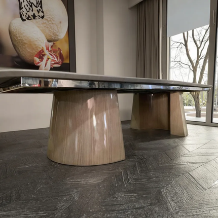 Royal White Marble Top Dining Table Supreme Luxury Design with Solid Wood Base