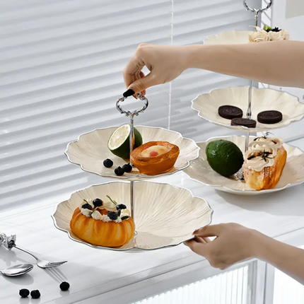 Classic Eco-Friendly Ceramic 3-Tier Dessert Display Stand Cake Stand Wedding Party Dinner Plate Hotels Fruit Plates