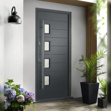 Customized Aluminum Front Entry Door Smart Face Recognition Exterior Pivot Door Anti-Theft Heat Insulation Waterproof Villa