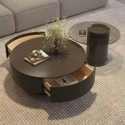 Luxury modern marble portable coffee table with storage stainless steel frame round design for living room