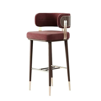 Luxury moderno simple wooden bar stool red velvet high chair metal feet cover for home kitchen island cafe