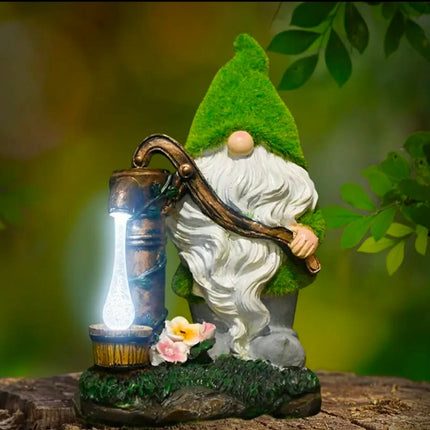 Garden Gnome Statue Resin Pressurized Well With Water Gnome Dwarf Figurine With Solar Light For Porch Patio Yard Outdoor Decor