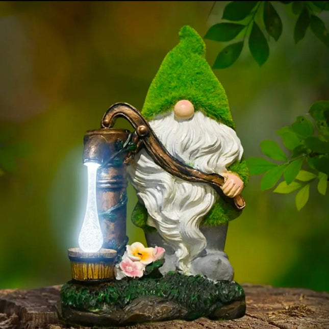Garden Gnome Statue Resin Pressurized Well With Water Gnome Dwarf Figurine With Solar Light For Porch Patio Yard Outdoor Decor