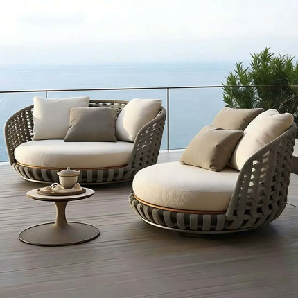 Outdoor Nordic Rattan Sofa Set with Aluminum Alloy Waterproof & Sun-Proof for Courtyard Terrace Garden Furniture