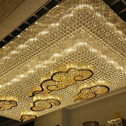 Contemporary Square Gold Luxury Crystal Cloud-Shaped Ceiling Light LED Creative Crystal Lamp Fixtures Hotel Lobby For Decoration
