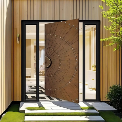 Custom Modern Waterproof Off-Center Side Opening Wood Door For Villa Entry Countryside Self-Built House Dashan J-01