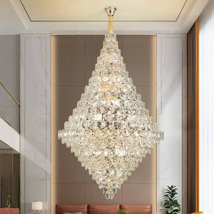 Large Modern Duplex Stair Crystal Luxury Pendant Light Bespoke Long Remote Control Crystal Chandelier for High Ceiling