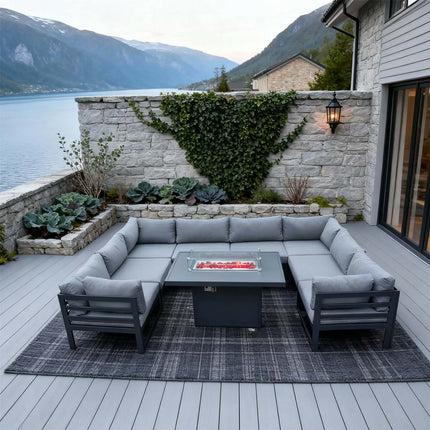 Modern Aluminum Sofa Set Furniture L-Shape Sectional Garden Set Modular Sofa Garden Furniture with Fire Pit Table