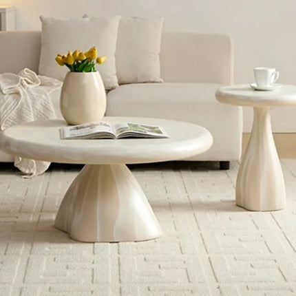 Made of FiberGlass Modern Marble Coffee Table French Retro Light Luxury Circular Fiberglass Living Room Furniture No Assembly Required