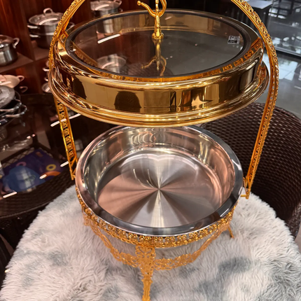 Commercial 9L Stainless Steel Buffet Chafing Dish Adjustable Gas/Fuel-Heated Golden Key CF25 Food Warmer Hanging Frame For