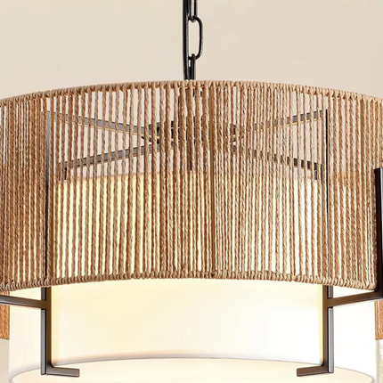 Hand-Woven Rattan Chandelier Boho Pendant Lamp Farmhouse Wicker Hanging Ceiling Light Dining Room Kitchen Island Bedroom Foyer