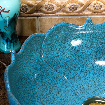 Beautiful Blue Art Ceramic Bathroom Sink Creative Design, Factory Direct Supply