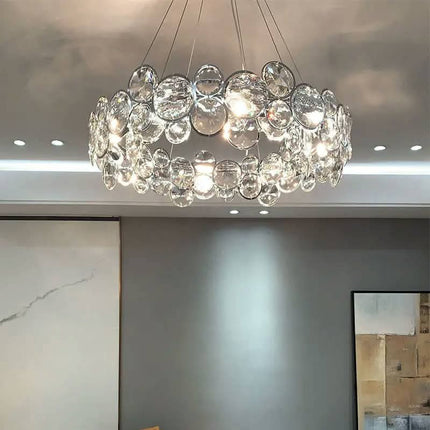 Gold LED K9 Crystal Ring Hanging Pendant Lamp Home Modern Round Chandelier E14 60cm Hanging Lamp for Dining Living Room