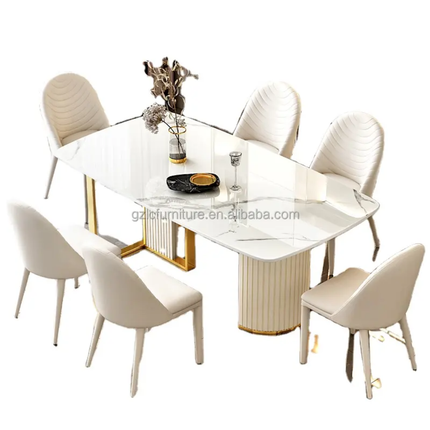 Hot Selling Luxury White Sintered Stone Modern Most Popular Dining Table Set With 8 Chairs for Family Dining Rooms Kitchen