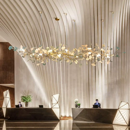Modern Chandelier Custom Ceramic Ginkgo Leaf Branch Pendant Lights Living Room Dining Room Bedroom Hotel Villa Artistic Design